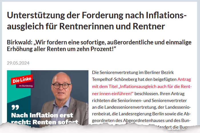 Seniorenvertretung Tempelhof-Schöneberg Inflationsausgleich für Rentnerinnen und Rentner Birkwald Linke MdB