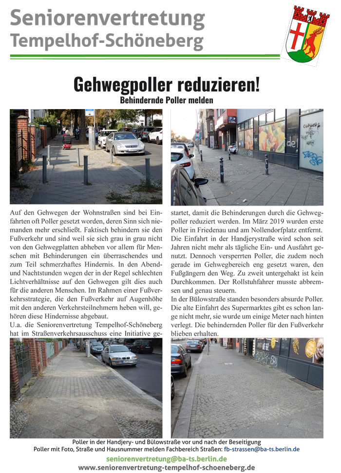 Flyer Gehwegpoller reduzieren Seniorenvertretung Tempelhof Schöneberg